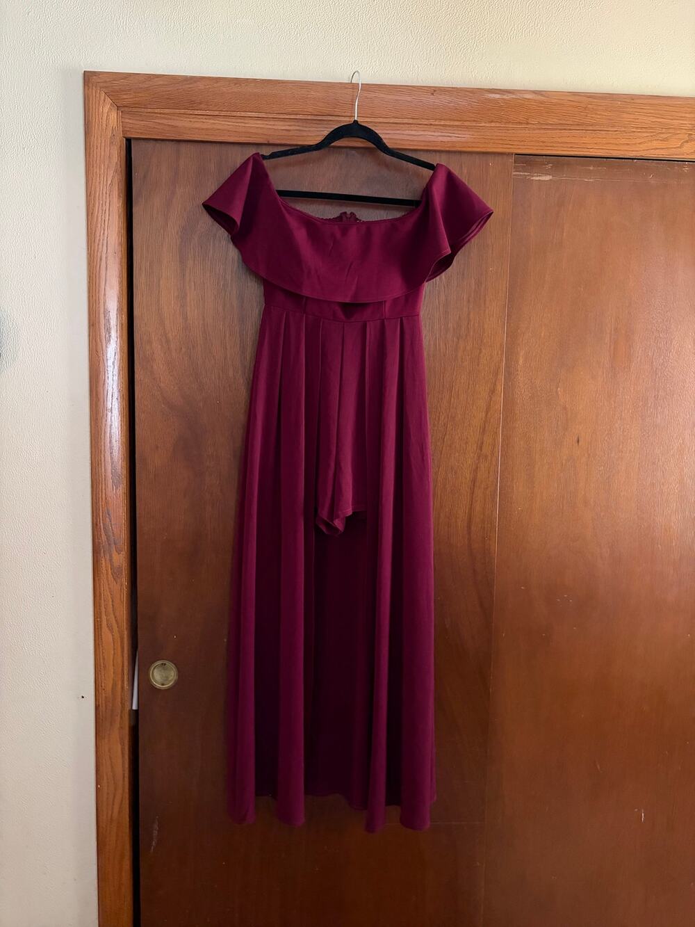 Altar'd State Burgundy Off Shoulder Maxi Romper Overlay Formal Jumpsuit Size S